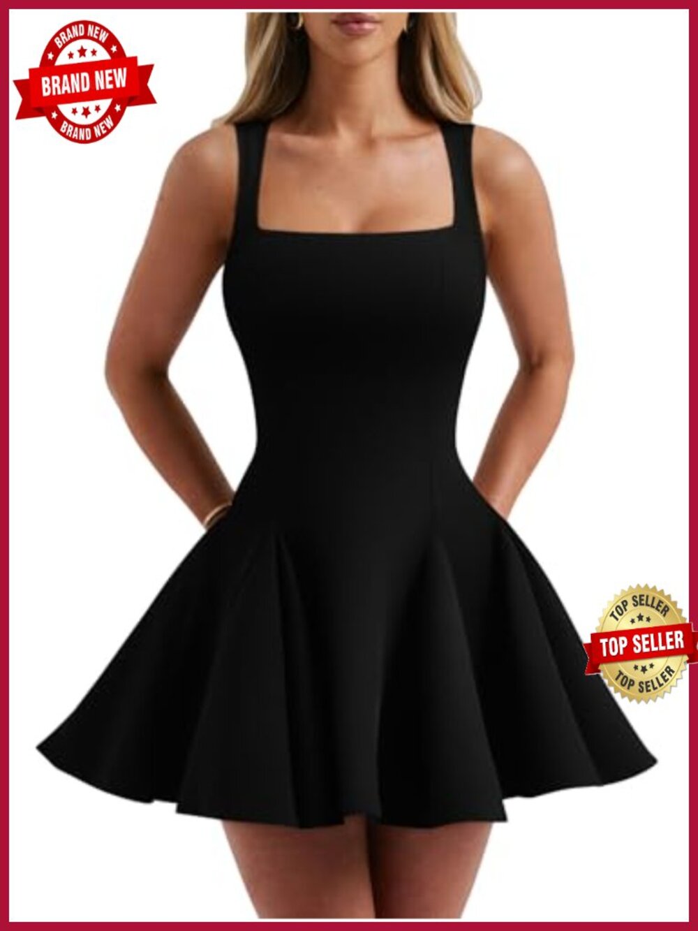 Women Square Neck Sleeveless Mini Dress A-Line Club Party Wear